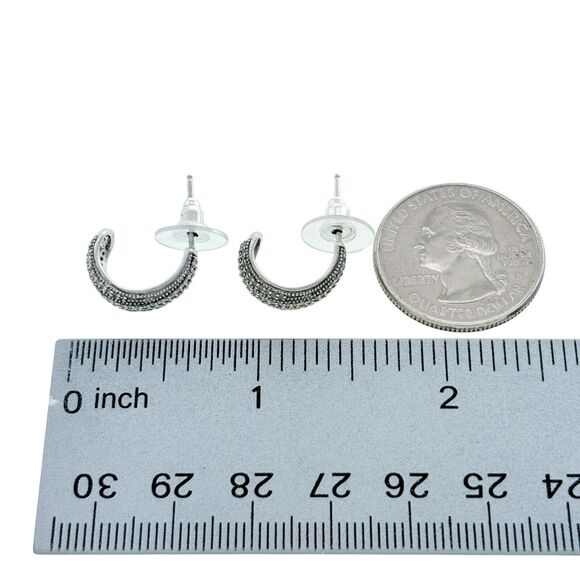 PJ Sterling Silver Oxidized 925 0.36tcw Diamond Graduated Half Hoop Earrings - Picture 6 of 7